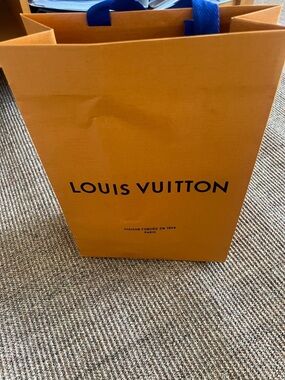 Louis Vuitton Orange Gift Bag with Blue Ribbon Handles